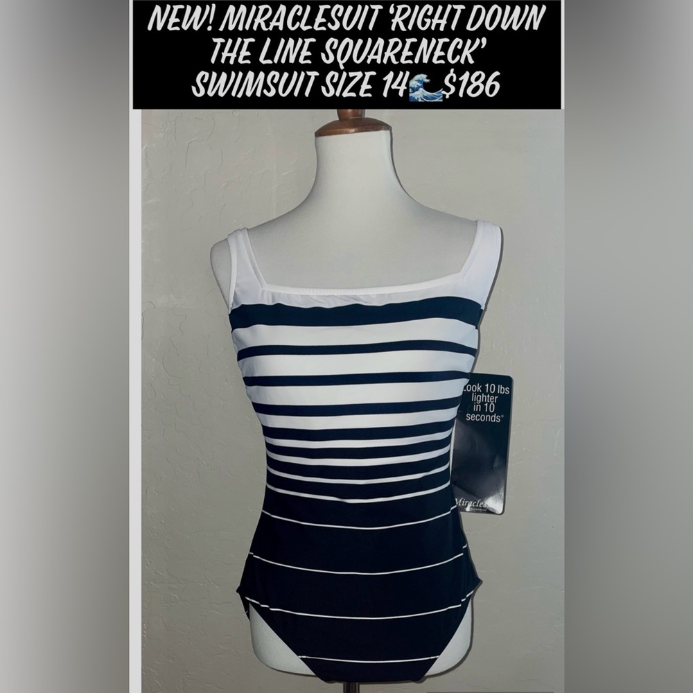 🎉HP🎉New! Miraclesuit ‘Right Down the Line’ Black/White Swimsuit Size 14🌊$186